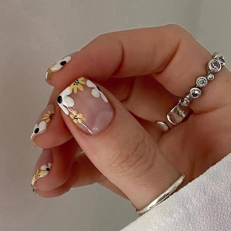 24nailページ ショートフレンチシンプルフラワーネイル24個、ゼリージェル1個